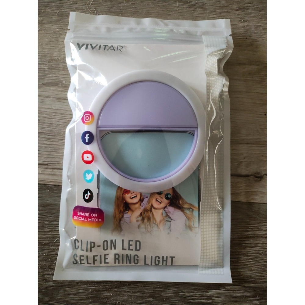 Vivitar‎ Clip On LED Selfie Ring Light with USB Charger White/Purple